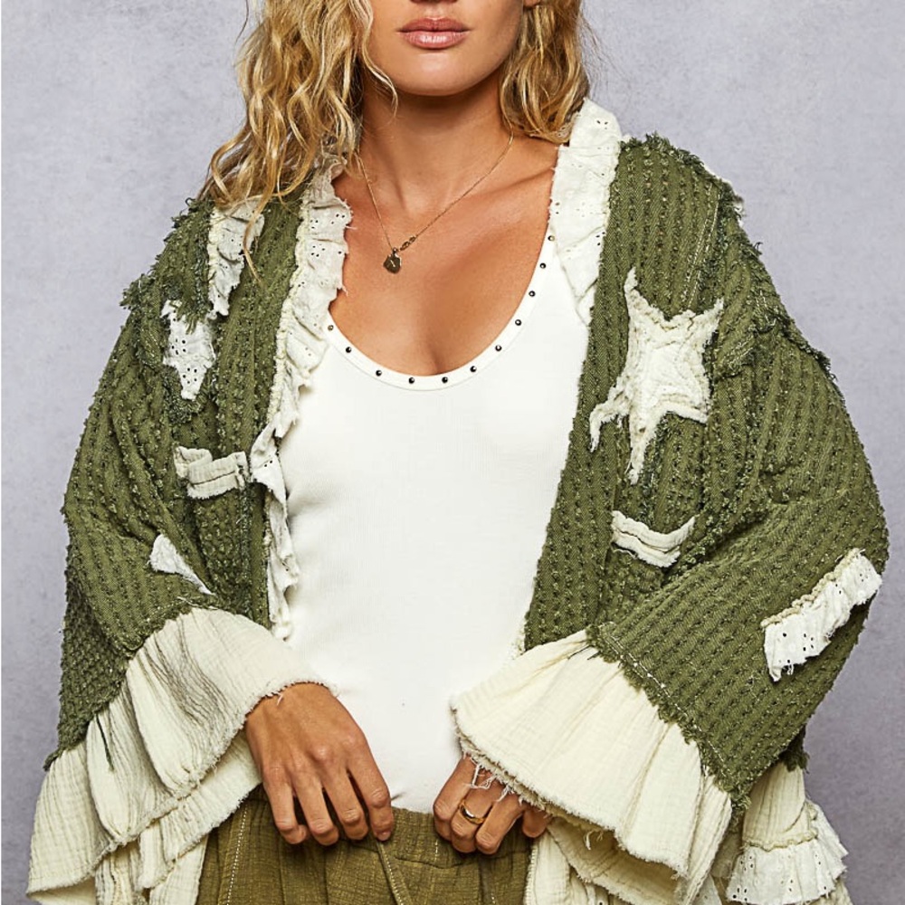 POL Green Textured Jacket with Star Patches - Picture 2 of 2